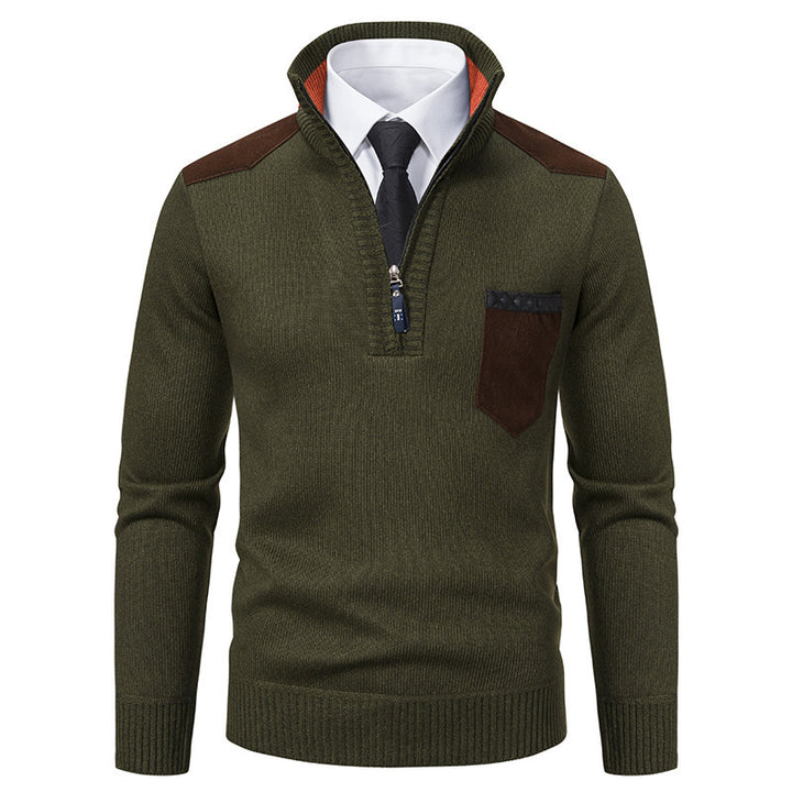 Herren eleganter Pullover mit halbhohem Kragen und feinen Kontrastdetails Aliams