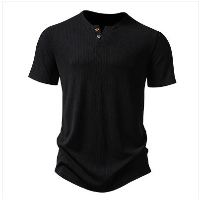 Herren hochwertiges Kurzarm-Henley-Shirt aus strukturiertem Material Aliams