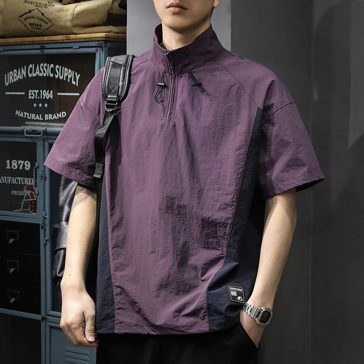 Herren Kurzarm-Funktionspullover mit innovativem Stehkragen und Reißverschluss Aliams