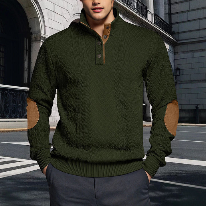 Herren Strickpullover mit strukturiertem Design und Lederpatches Aliams