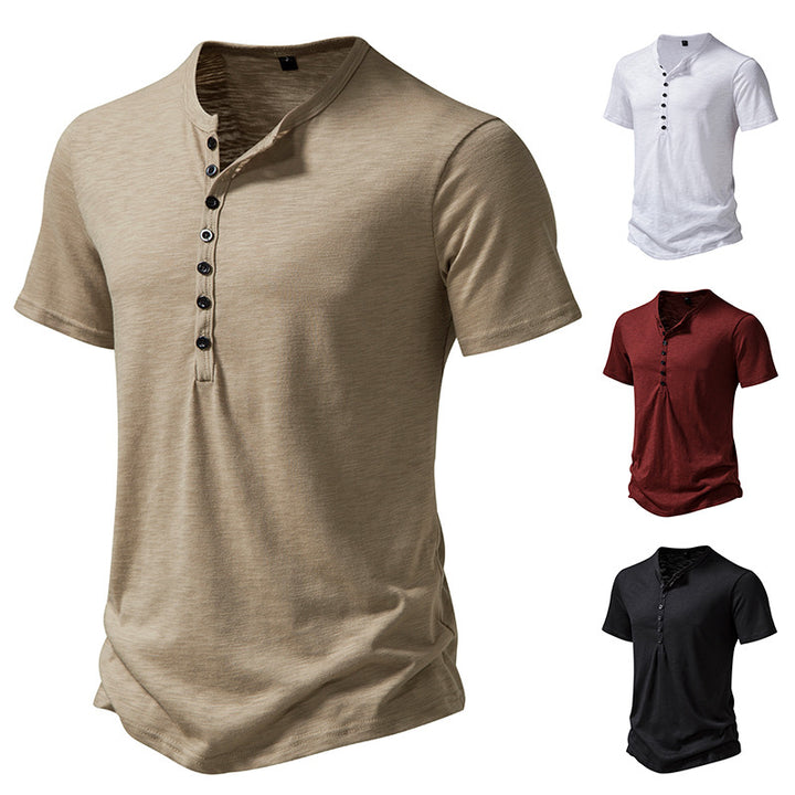 Herren Kurzarm Henley-Shirt mit dekorativer Knopfleiste Aliams