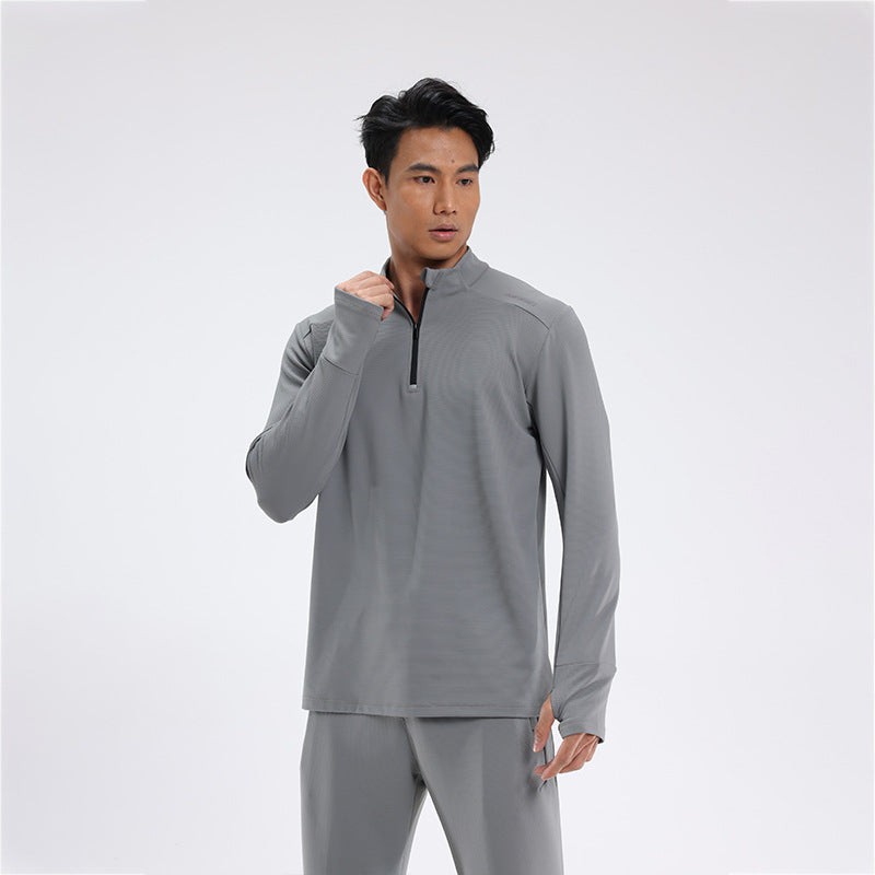 Herren atmungsaktives Langarm Funktionsshirt mit Stehkragen Aliams