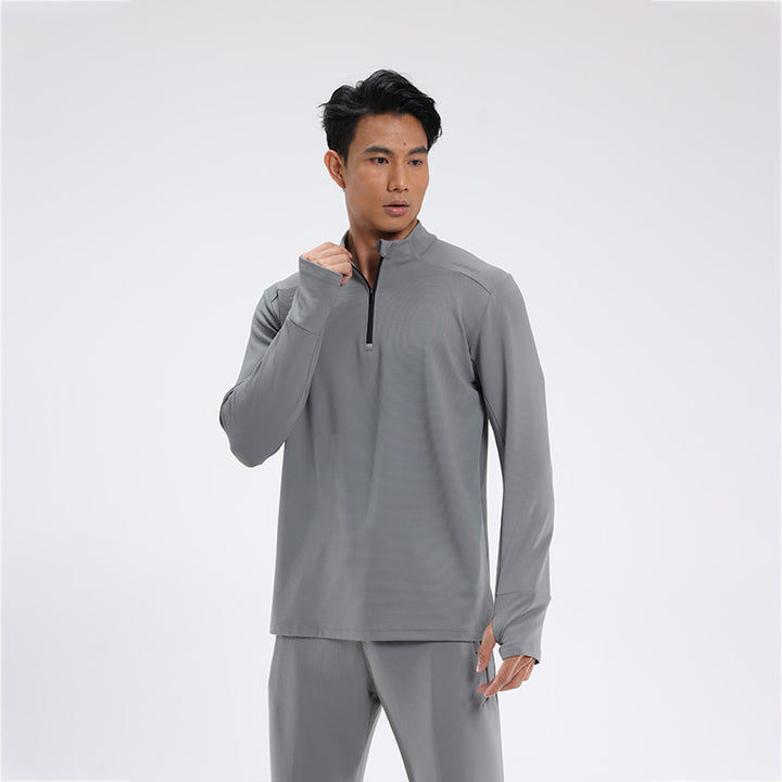 Herren atmungsaktives Langarm Funktionsshirt mit Stehkragen Aliams