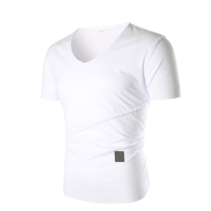 Herren V-Ausschnitt T-Shirt mit asymmetrischem Schnitt und elastischem Bund Aliams