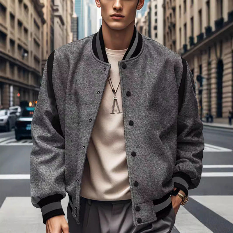 Herren Sportliche Collegejacke im retro Stil mit Kontrastärmeln und Druckknopfverschluss Aliams