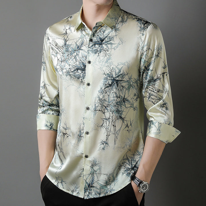 Herren Seidenhemd mit kunstvollem Bambusdruck Aliams