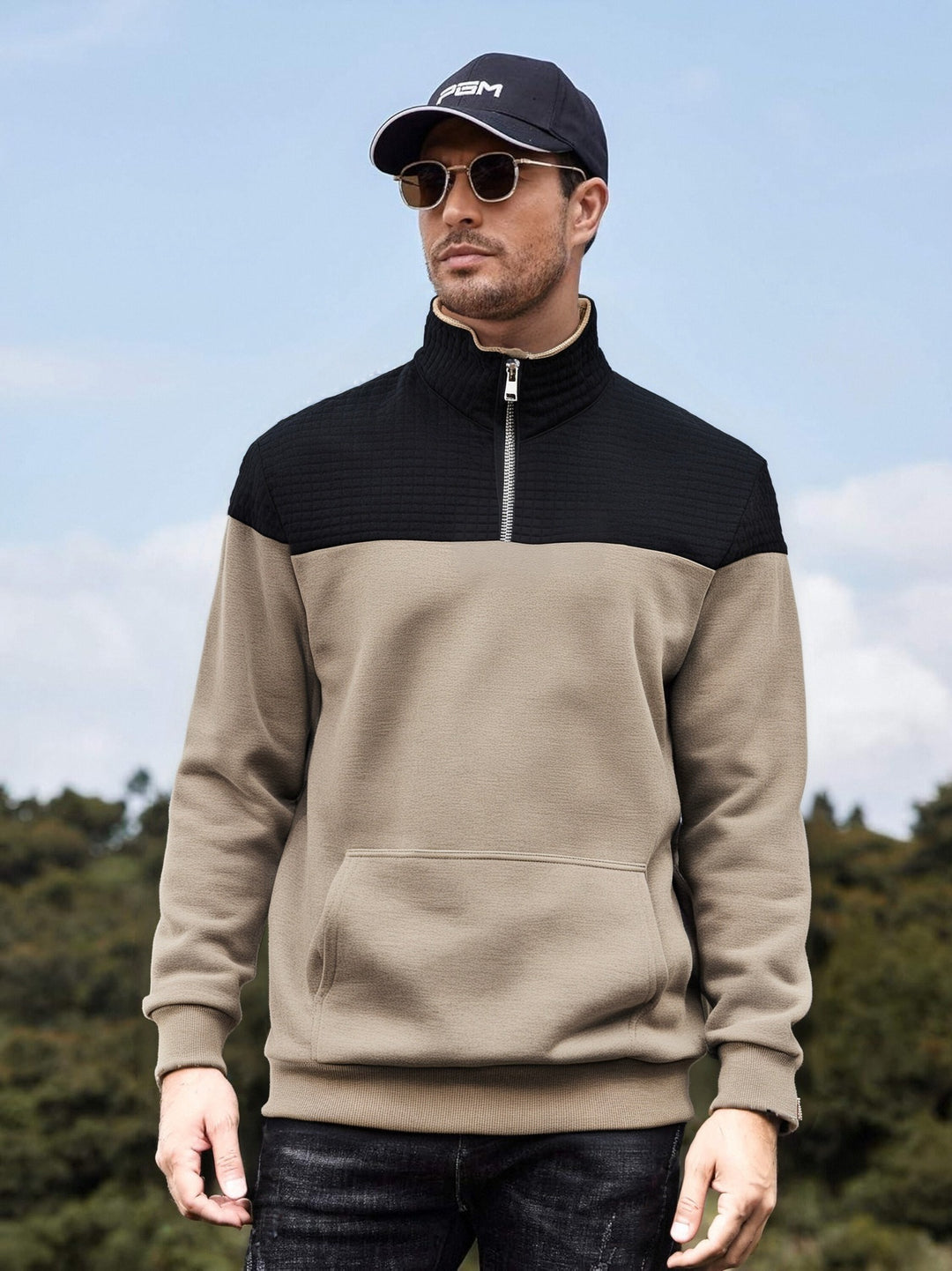 Herren funktionale Sweatjacke mit hochschließendem Kragen und praktischer Kängurutasche Aliams