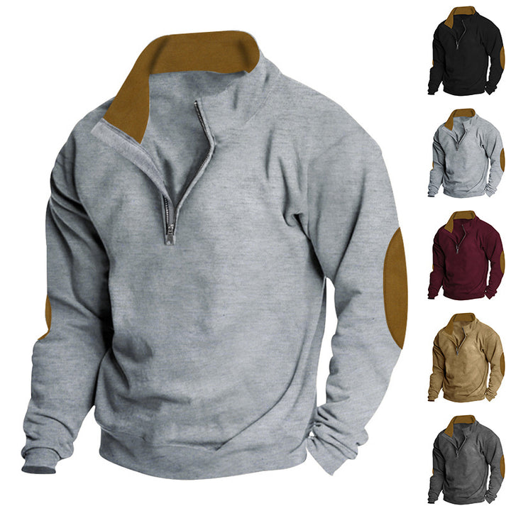 Herren Fleece Sweatshirt mit Stehkragen und schicken Kontrastärmel Aliams