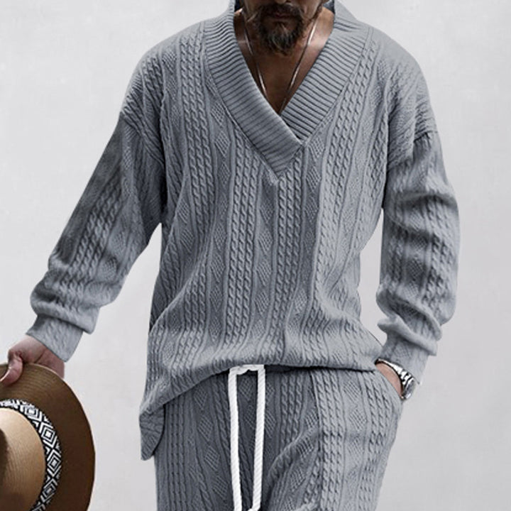 Herren Strickpullover mit V-Ausschnitt und innovativem Kabelstrick-Muster Aliams