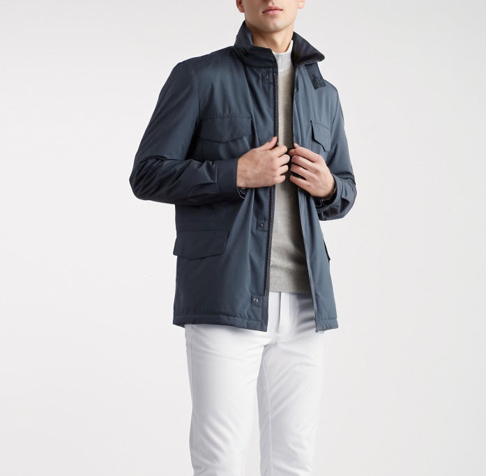 Herren vielseitige Utility-Jacke mit hohen Kragen und praktischen Taschen Aliams
