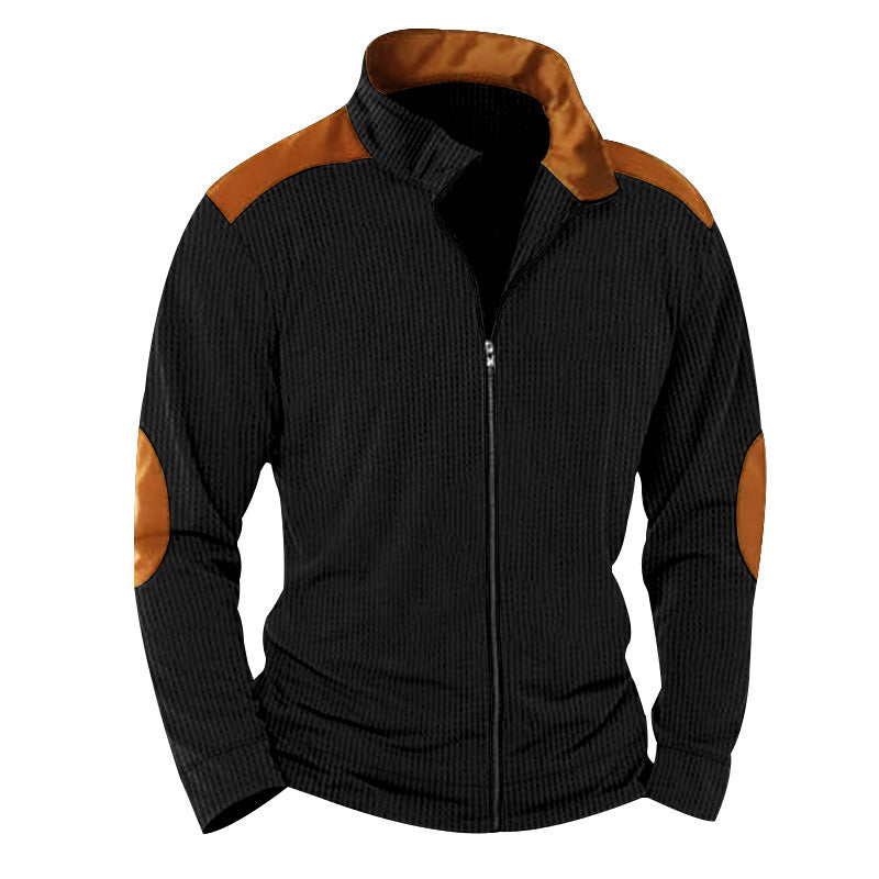 Herren Steppjacke mit hohem Kragen und Lederapplikationen Aliams