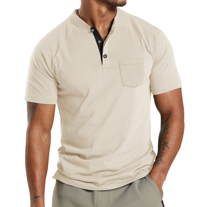 Herren Kurzarm-Henley-T-Shirt mit praktischer Brusttasche und modernem Kragen Aliams