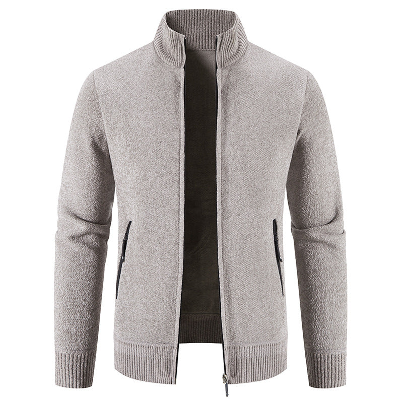 Herren elegante Strickjacke mit hohem Kragen und praktischen Reißverschlusstaschen Aliams