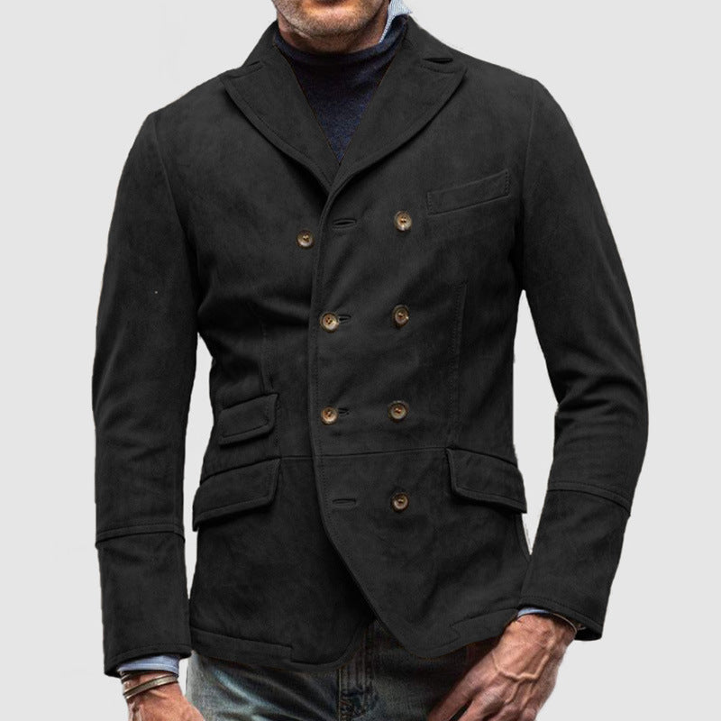 Herren eleganter Wildlederblazer mit doppelter Knopfleiste und praktischen Taschen Aliams