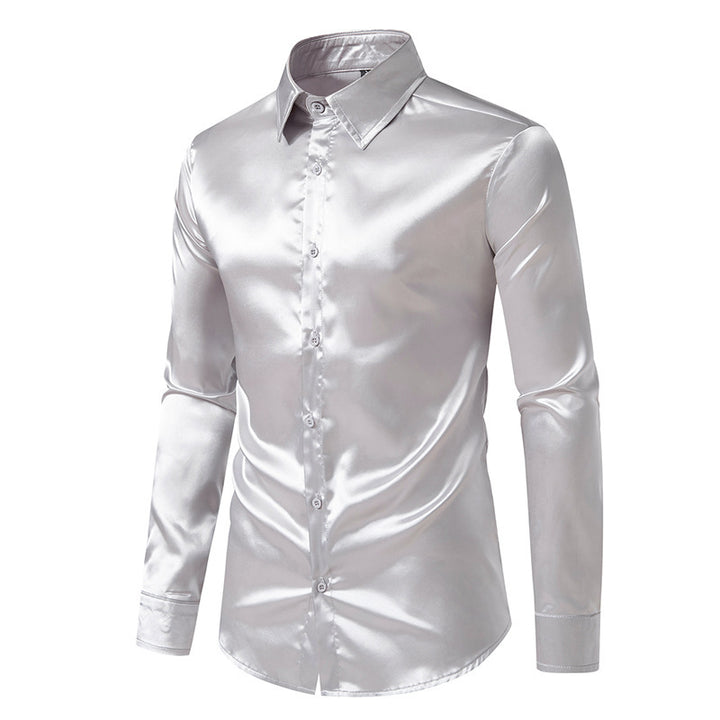 Herren Elegantes Satin-Hemd mit modernem Kragen und feiner Textur Aliams