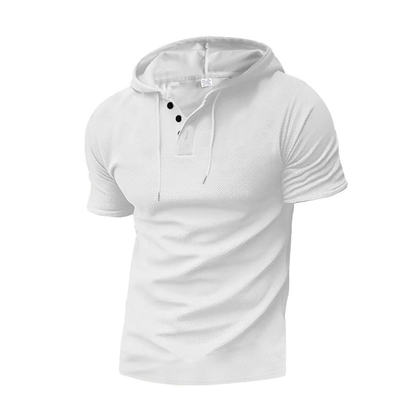 Herren Kurzarm-Hoodie-Shirt mit modischem Henley-Ausschnitt Aliams