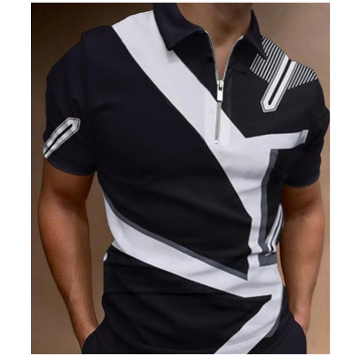 Herren Kurzarm Poloshirt mit maritimem Motiv und sportlichem Reißverschluss Aliams