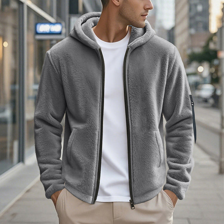 Herren Fleecejacke mit Kapuze und praktischen Taschen Aliams