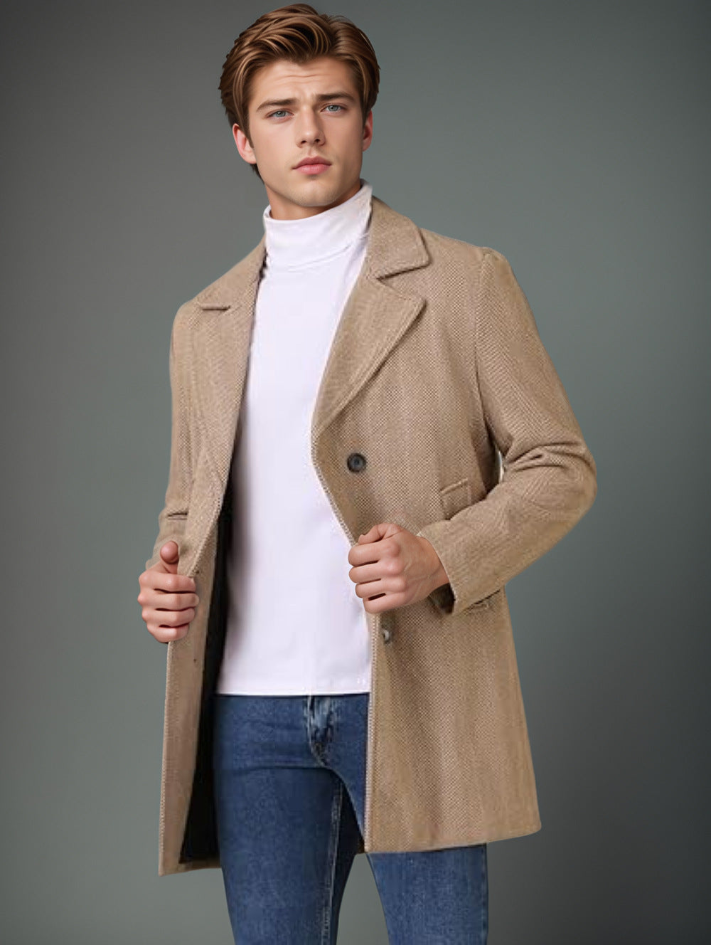 Herren eleganter Wende-Mantel mit doppelter Knopfleiste und verborgenem Gürtel Aliams