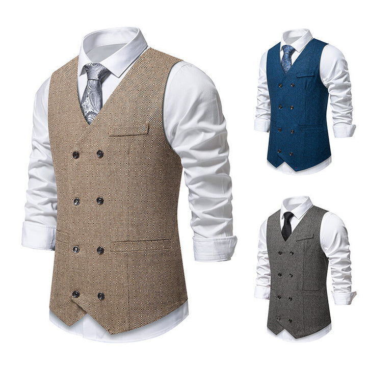 Herren Elegante Weste mit doppelter Knopfleiste und feinem geometrischen Muster Aliams