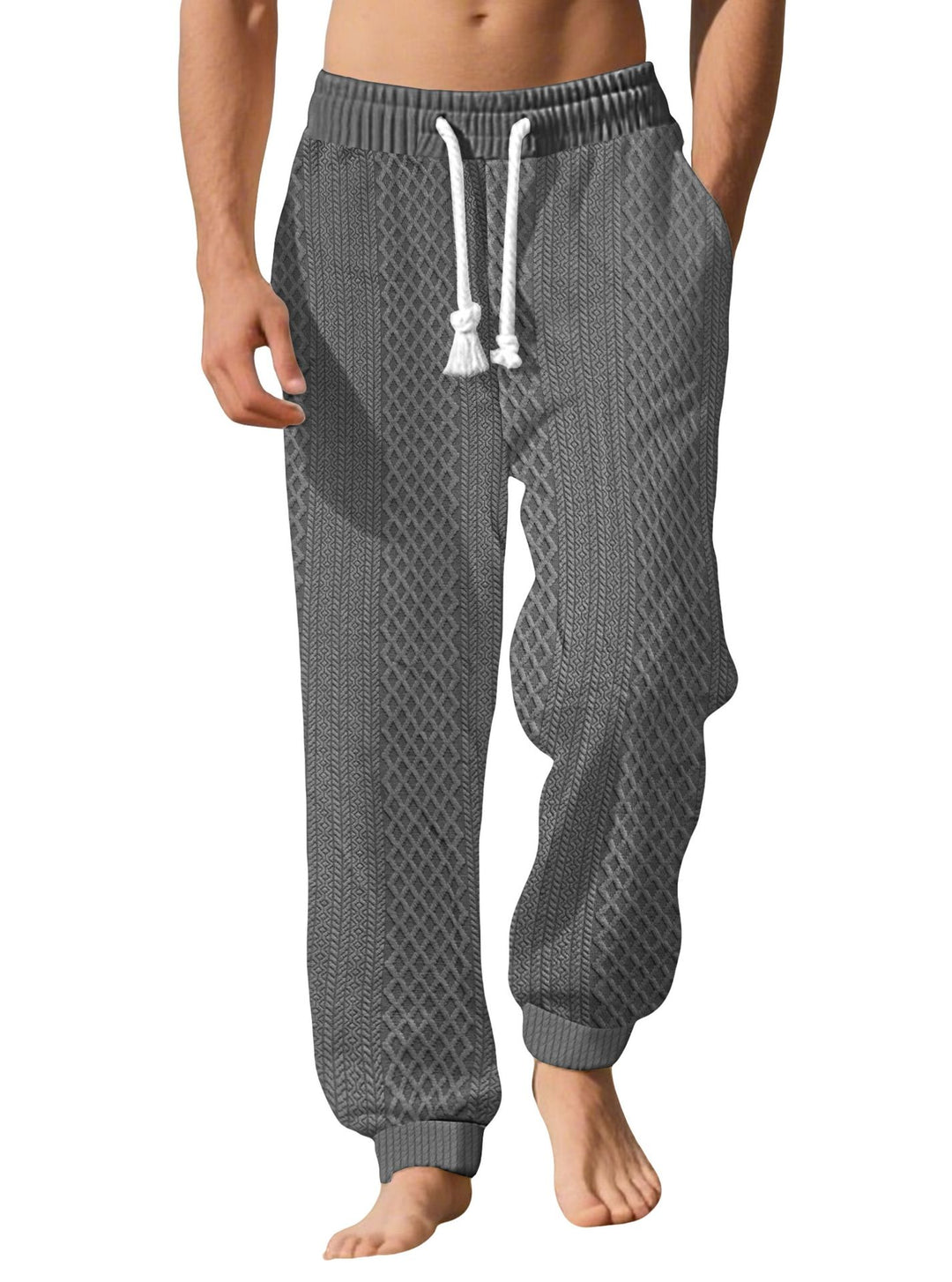 Herren strukturierte Freizeithosen mit bequemem Kordelzug Aliams