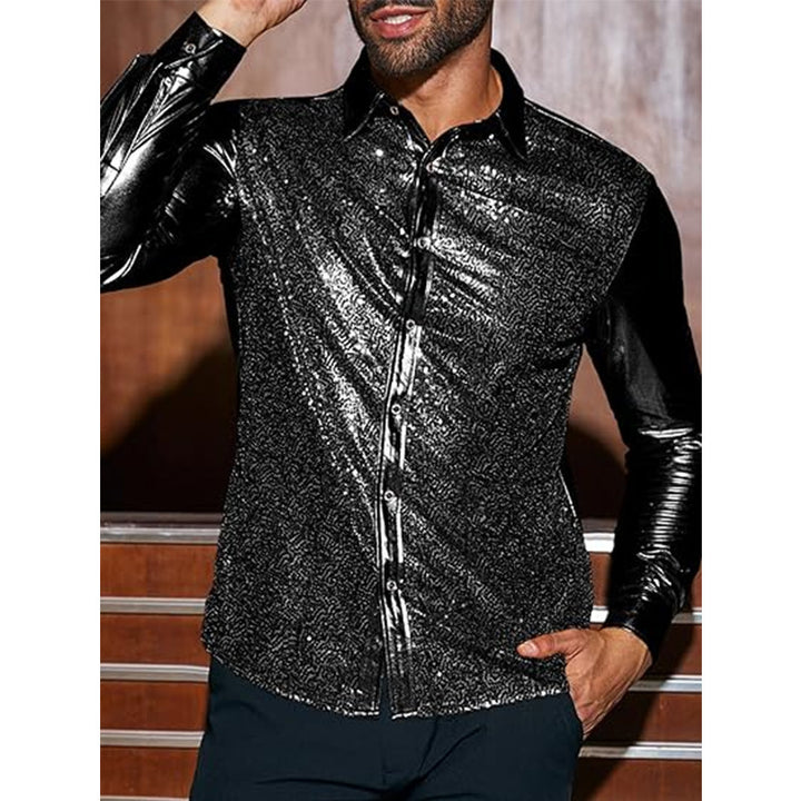Herren elegante Paillettenhemd mit luxuriösem Flockmuster Aliams