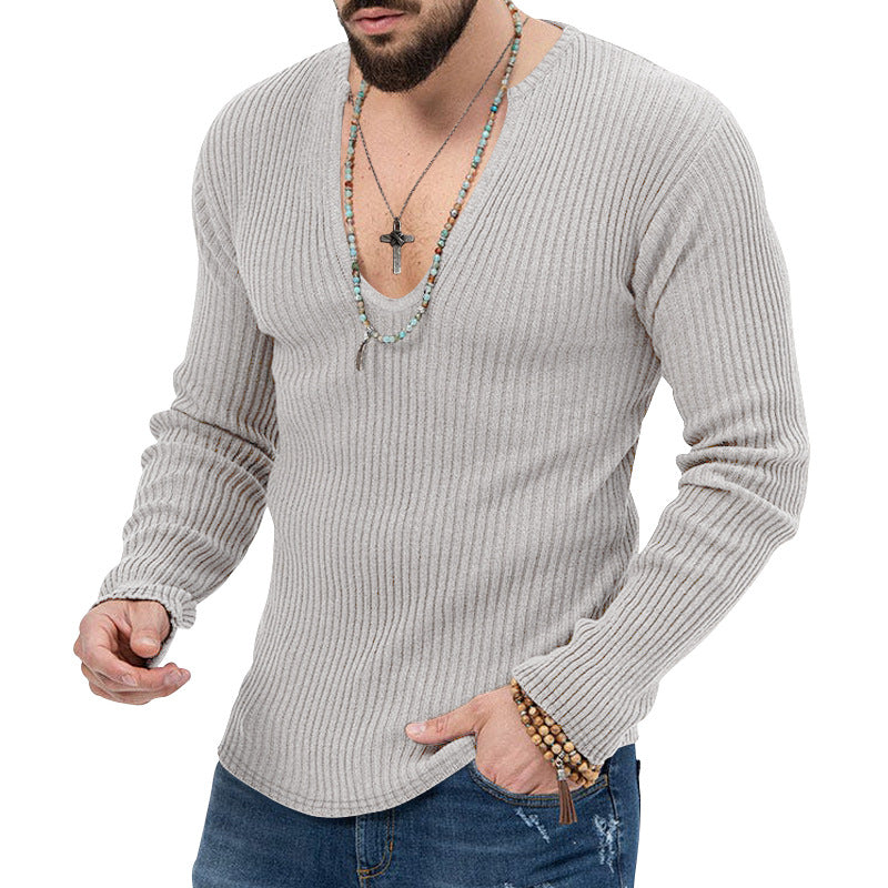 Herren V-Ausschnitt-Ripp-Pullover mit strukturiertem Design Aliams