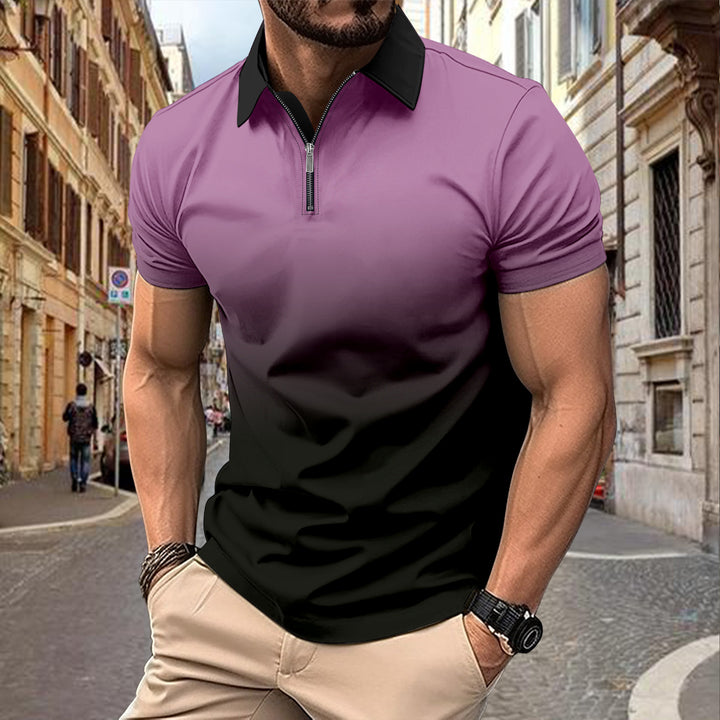 Herren Kurzarm Poloshirt mit stylischem Farbverlauf und praktischem Reißverschluss Aliams