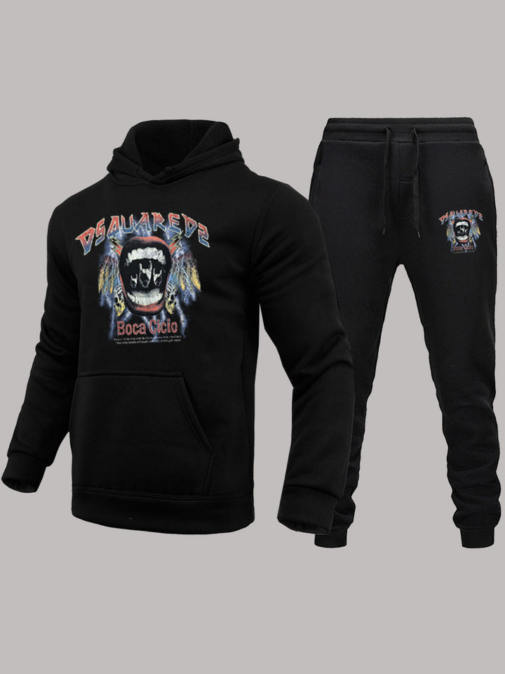 Herren Hoodie und Sweatpants Set mit künstlerischem Druck Aliams