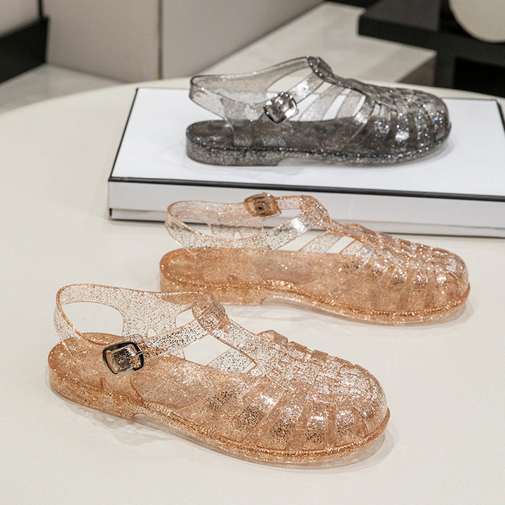 Damen Glitzernde Freizeit-Sandalen Im Riemchen-Stil mit Verstellbarem Verschluss Aliams