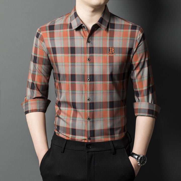 Herren hochwertiges kariertes Langarmhemd Aliams