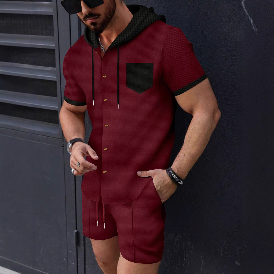 Herren Kurzarm-Hemd und Shorts-Set mit Kapuze Aliams