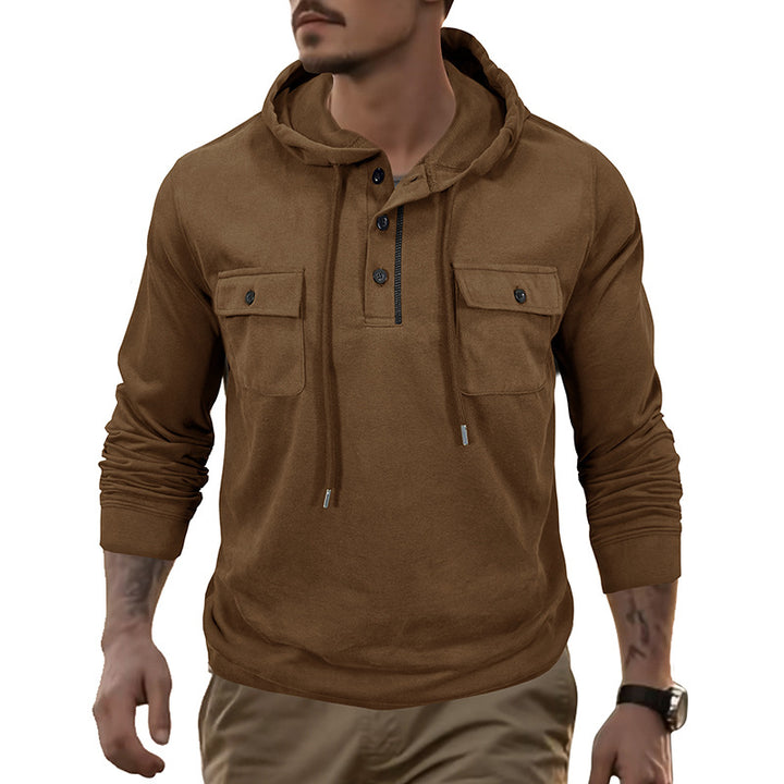 Herren Kapuzenshirt mit praktischen Brusttaschen und modischem Henley-Ausschnitt Aliams