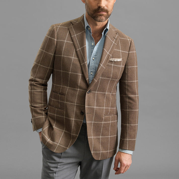 Herren kariertes Wollblazer mit feiner Textur und klassischen Details Aliams