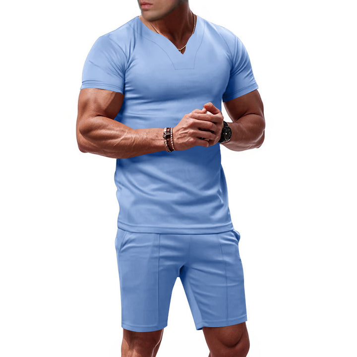 Herren stylisches Fitness-Set mit V-Ausschnitt und bequemen Shorts Aliams