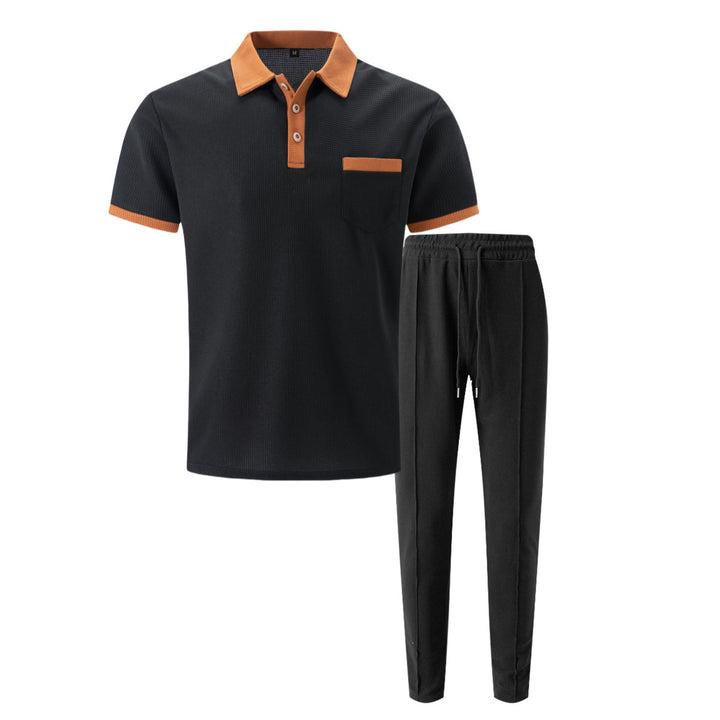 Herren elegantes Freizeit-Set mit strukturiertem Poloshirt und bequemer Hose Aliams