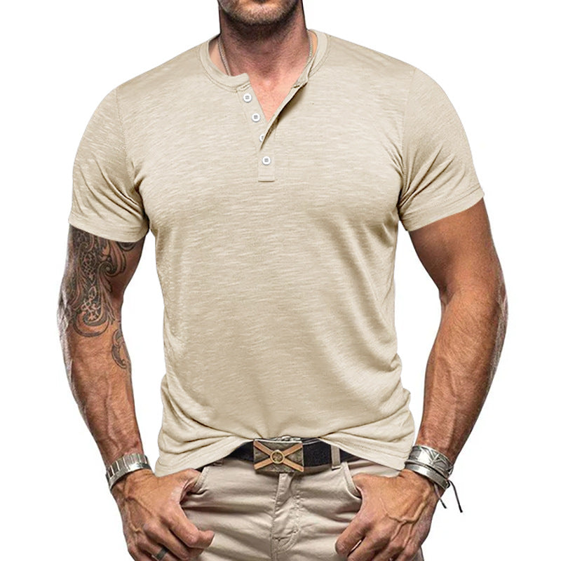 Herren Kurzarm-Henley-T-Shirt aus atmungsaktivem Baumwollmix mit modernem Schnitt Aliams