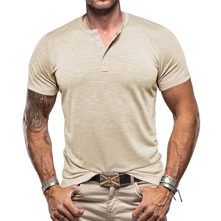 Herren Kurzarm-Henley-T-Shirt aus atmungsaktivem Baumwollmix mit modernem Schnitt Aliams