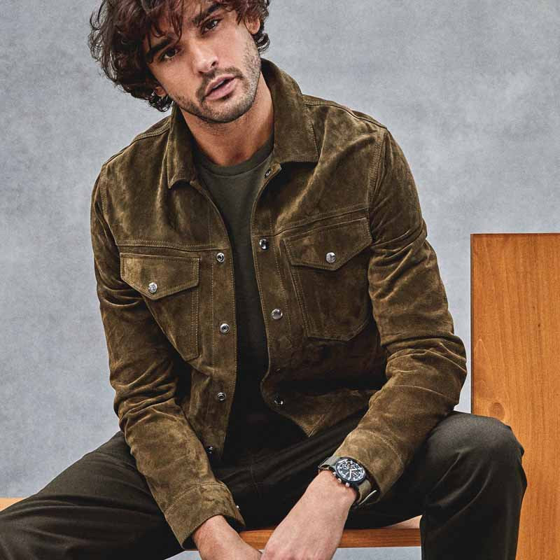 Herren Wildlederjacke im lässigen Stil mit praktischen Taschen Aliams