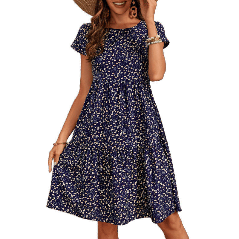 Frauen Blumenmuster A-Linien Kleid Aliams