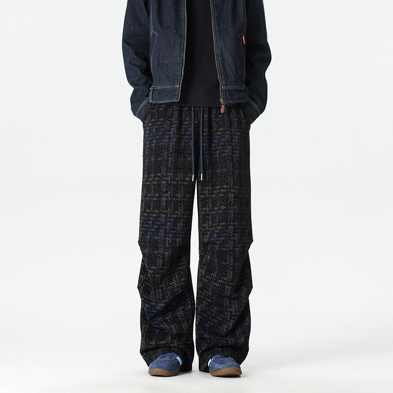 Herren Karierte Relaxed-Fit Hose mit verstellbarem Bund Aliams