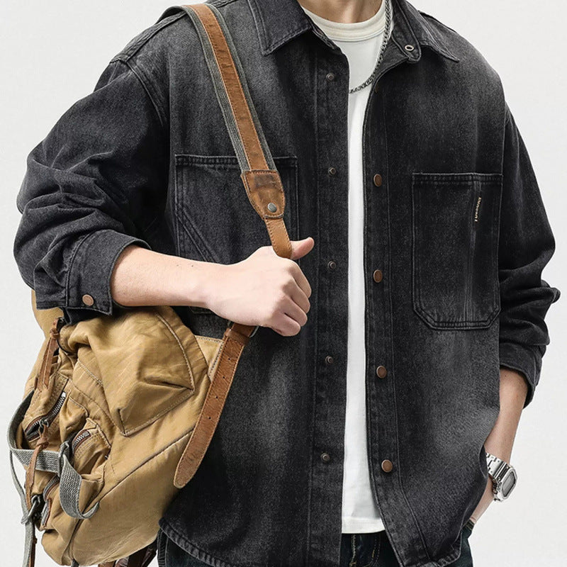 Herren Denim-Hemdjacke im lässigen Schnitt mit praktischen Taschen Aliams