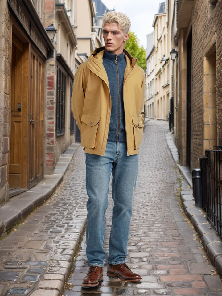 Herren funktionale Übergangsjacke mit verstellbarem Kapuzenkragen Aliams