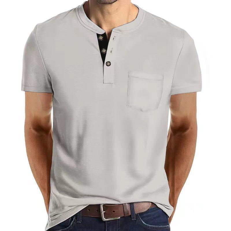 Herren Kurzarm Henley-Shirt mit praktischem Knopfleisten-Design und Brusttasche Aliams
