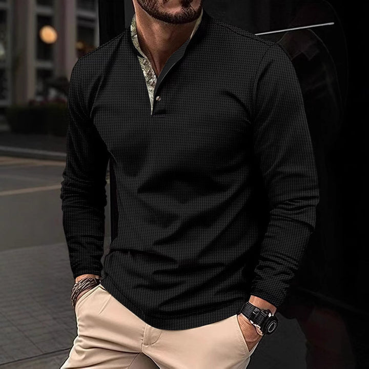 Herren elegantes Langarmshirt mit modischem Kragen und strukturiertem Design Aliams