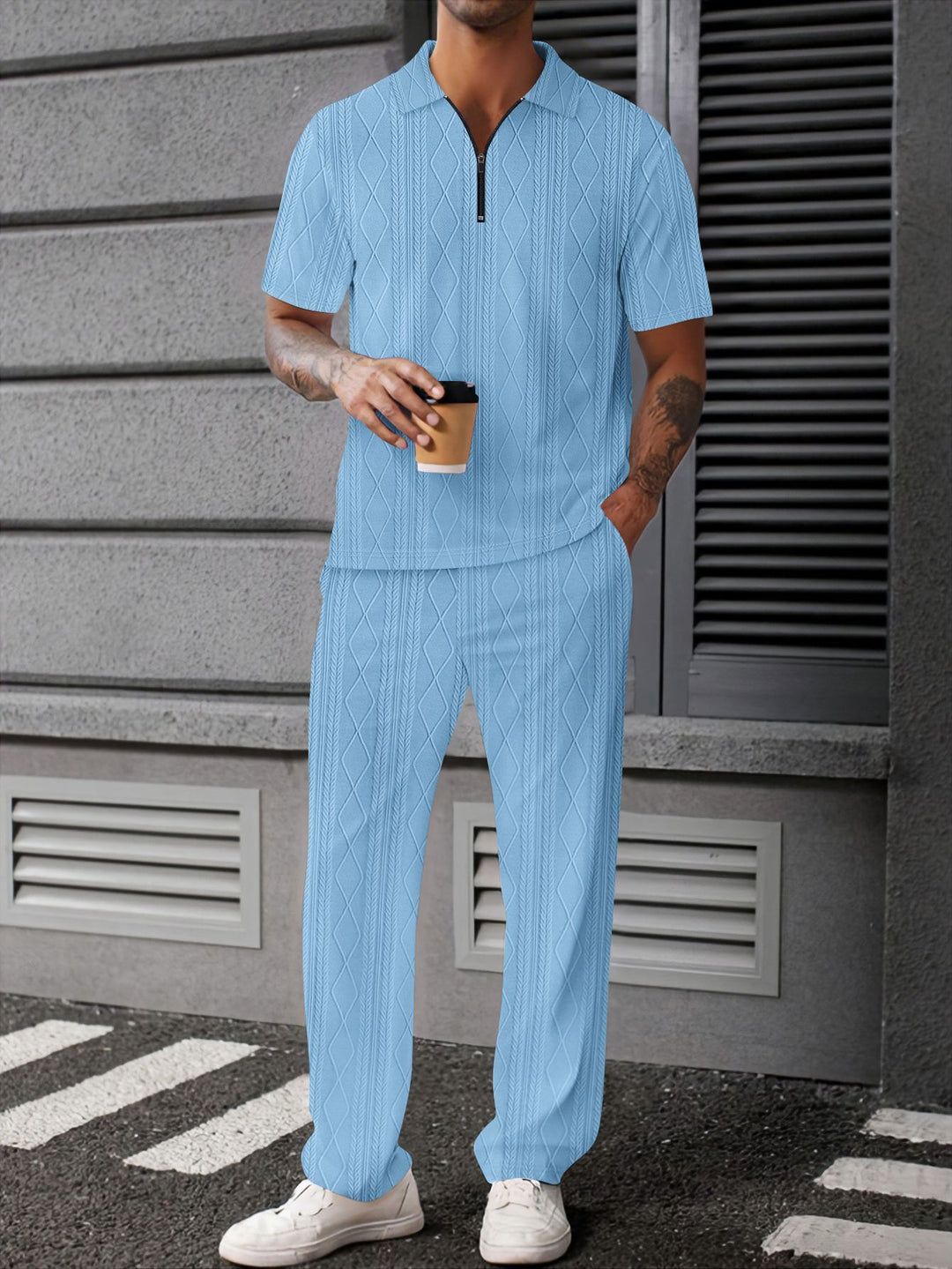 Herren Kurzarm-Jumpsuit mit strukturiertem Zipper-Design Aliams