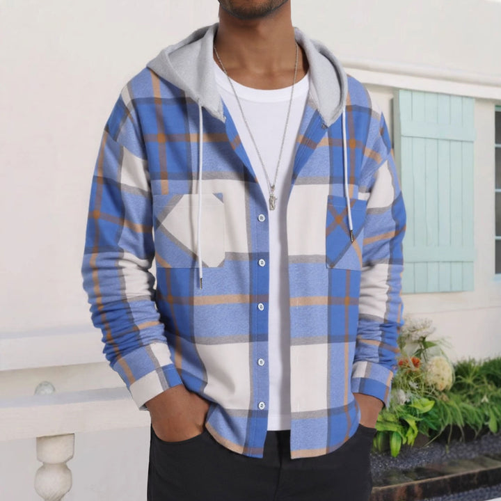Herren Karierte Flanelljacke mit Hoodie und praktischen Taschen Aliams