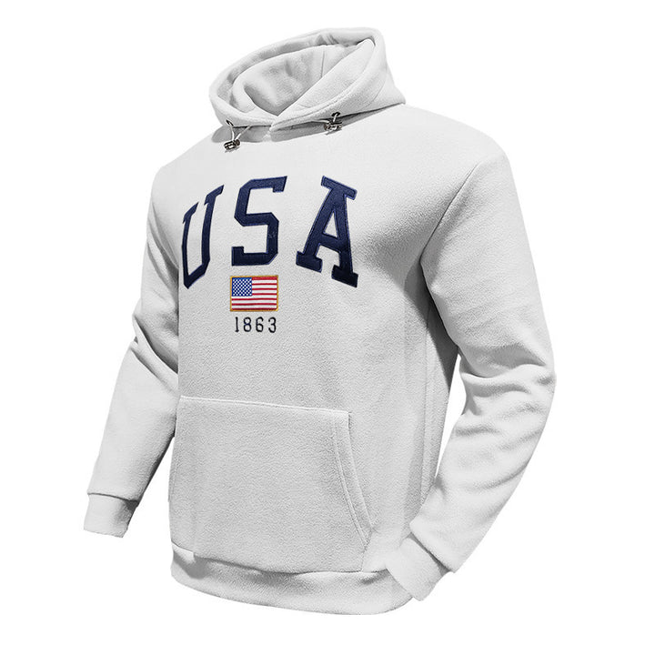 Herren Kapuzenpullover mit USA-Print und gemütlicher Kängurutasche Aliams