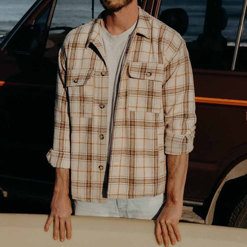 Herren Karierter Flanellhemd mit praktischen Brusttaschen und Knopfverschluss Aliams