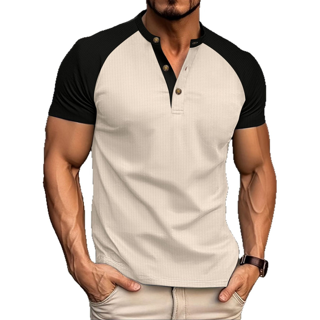 Herren Kurzarm Poloshirt mit modischer Knopfleiste und kontrastierenden Ärmeln Aliams